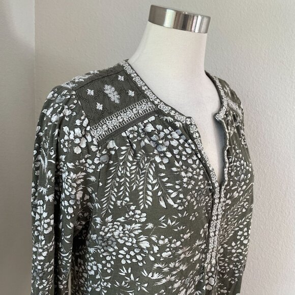 Lucky Brand Womens Plus 1X Floral Embroidered Blouse Boho Long Sleeve Shirt Top - Picture 2 of 10